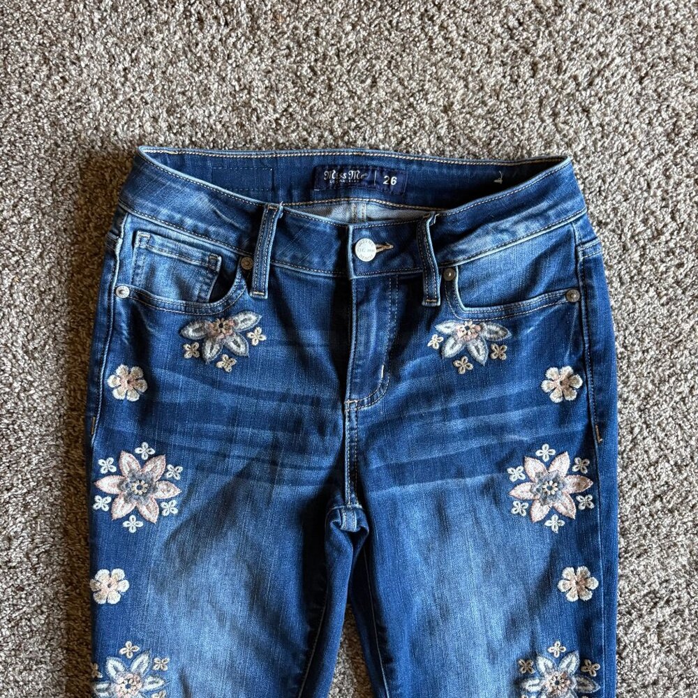 Miss Me Floral Jeans Mid Rose Boot Embroidered Blue Cowgirl Size 26 - Picture 3 of 4